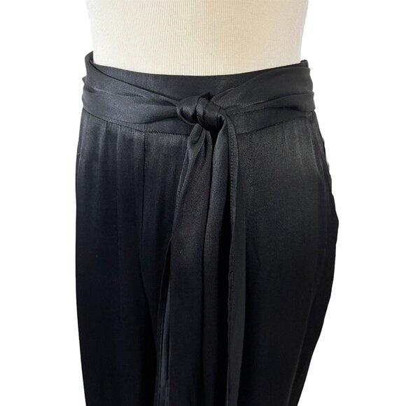 Anthropologie Ett:Twa Black Satin Dress Pants Size 10 Tie Waist Sash NWT - Picture 4 of 12